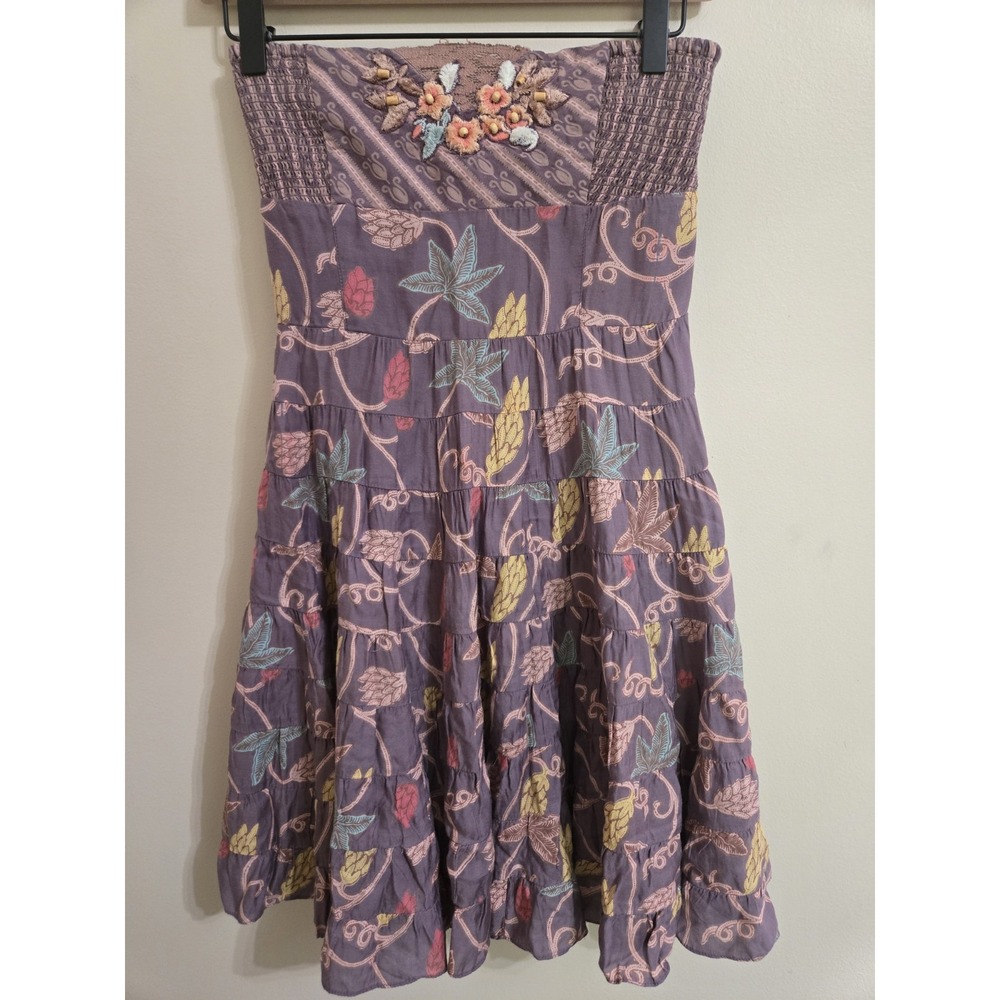 Free People Strapless Floral Mini Dress Women's 2 Smocked Tiered 100% Cotton